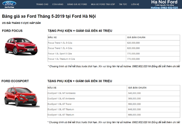 Các chức năng cần có khi thiết kế website đại lý xe Ford 