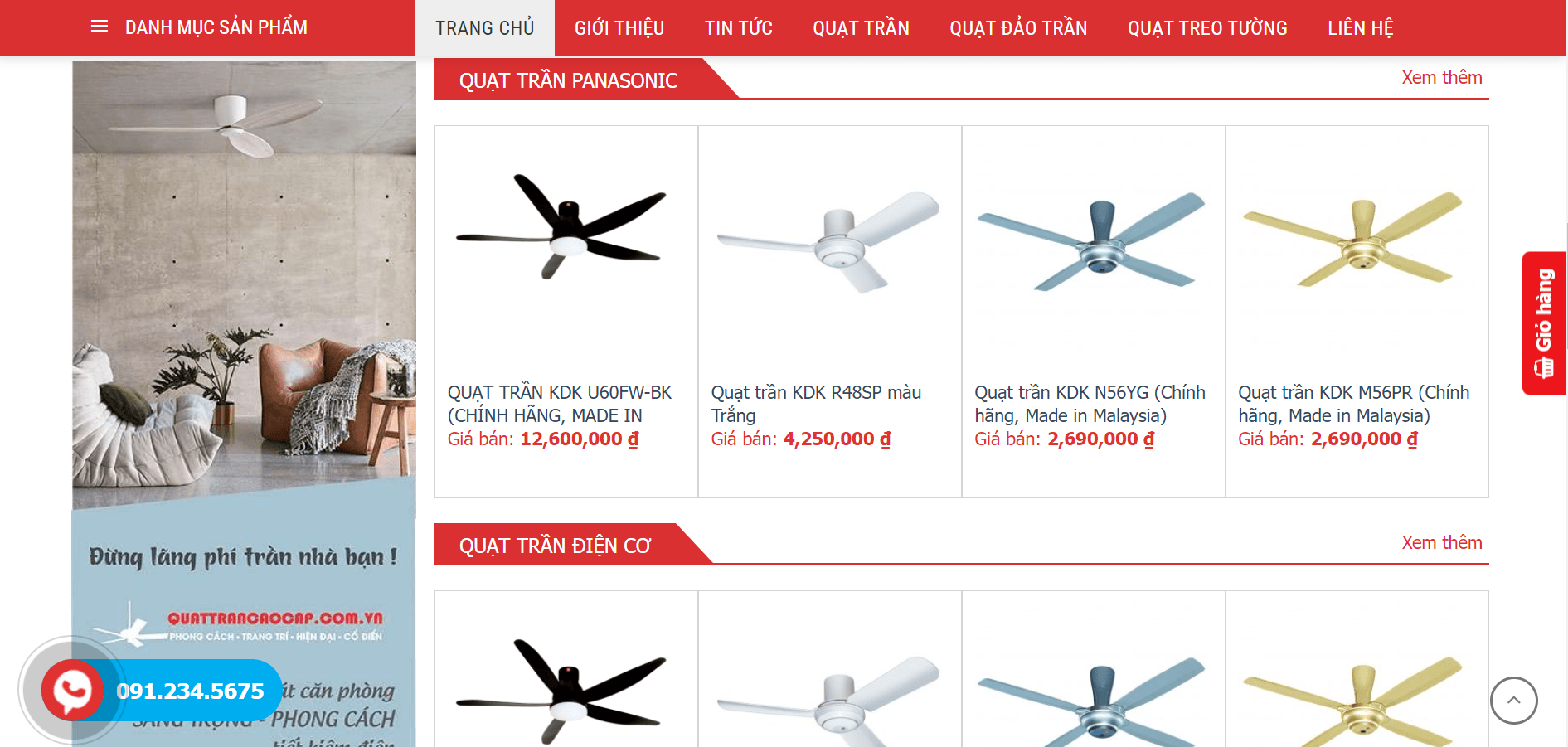 Thiết kế website bán quạt trần giới thiệu sản phẩm 