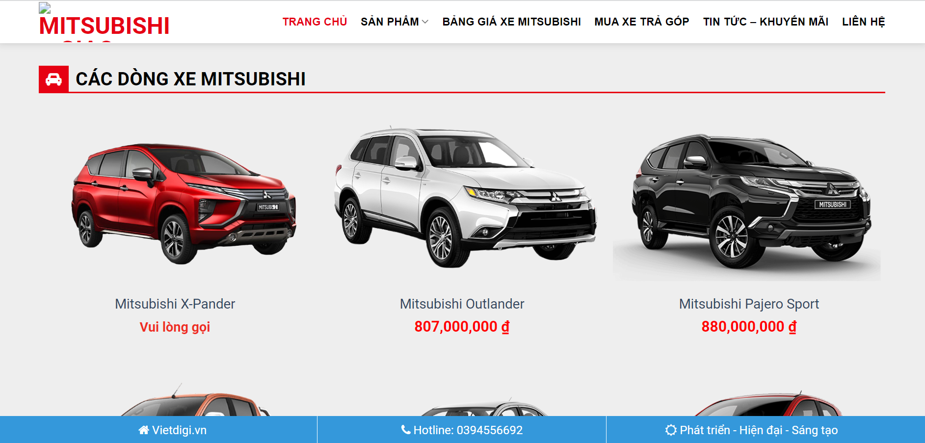 Thiết kế website Mitsubishi giao diện ấn tượng
