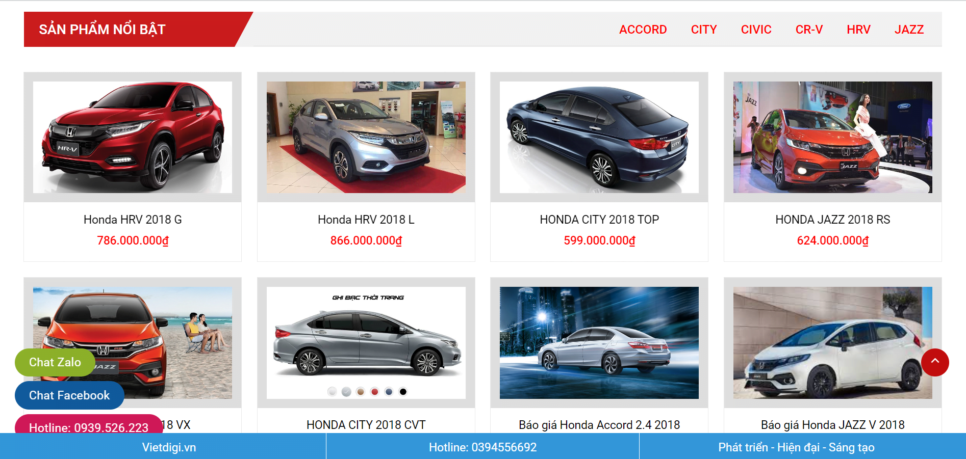 Thiết kế website bán xe honda đầy đủ các tính năng 