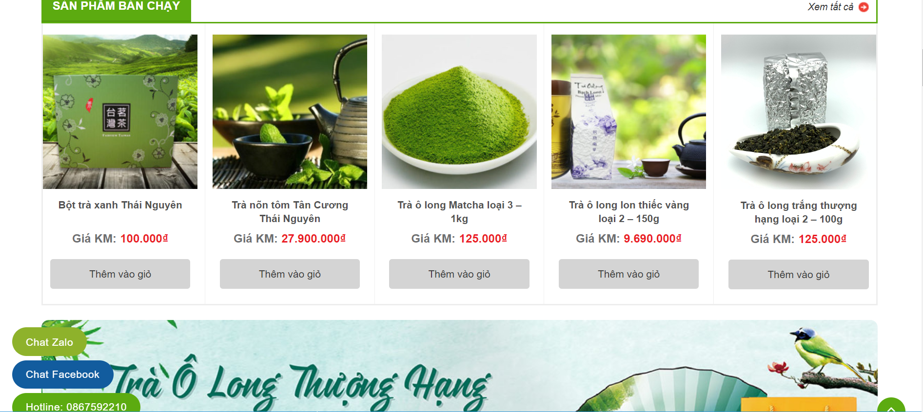 Thiết kế webisite bán trà xanh đa dạng sản phẩm 