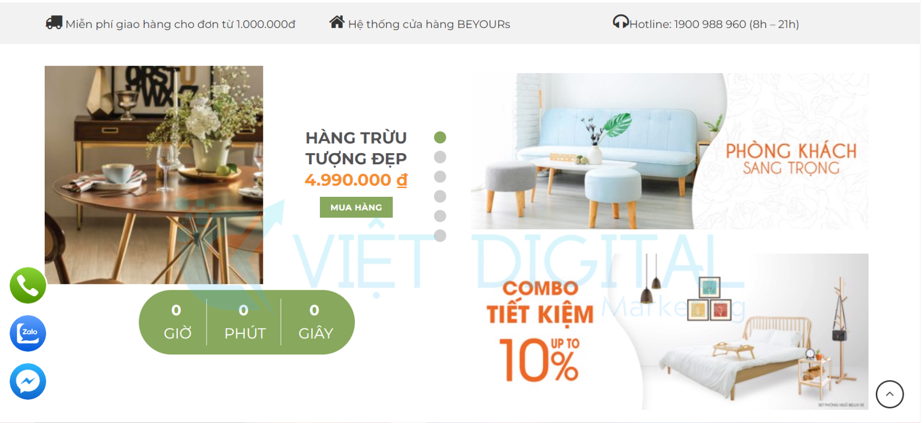 Dịch vụ thiết kế website bán nội thất Beyours của Việt Digitall